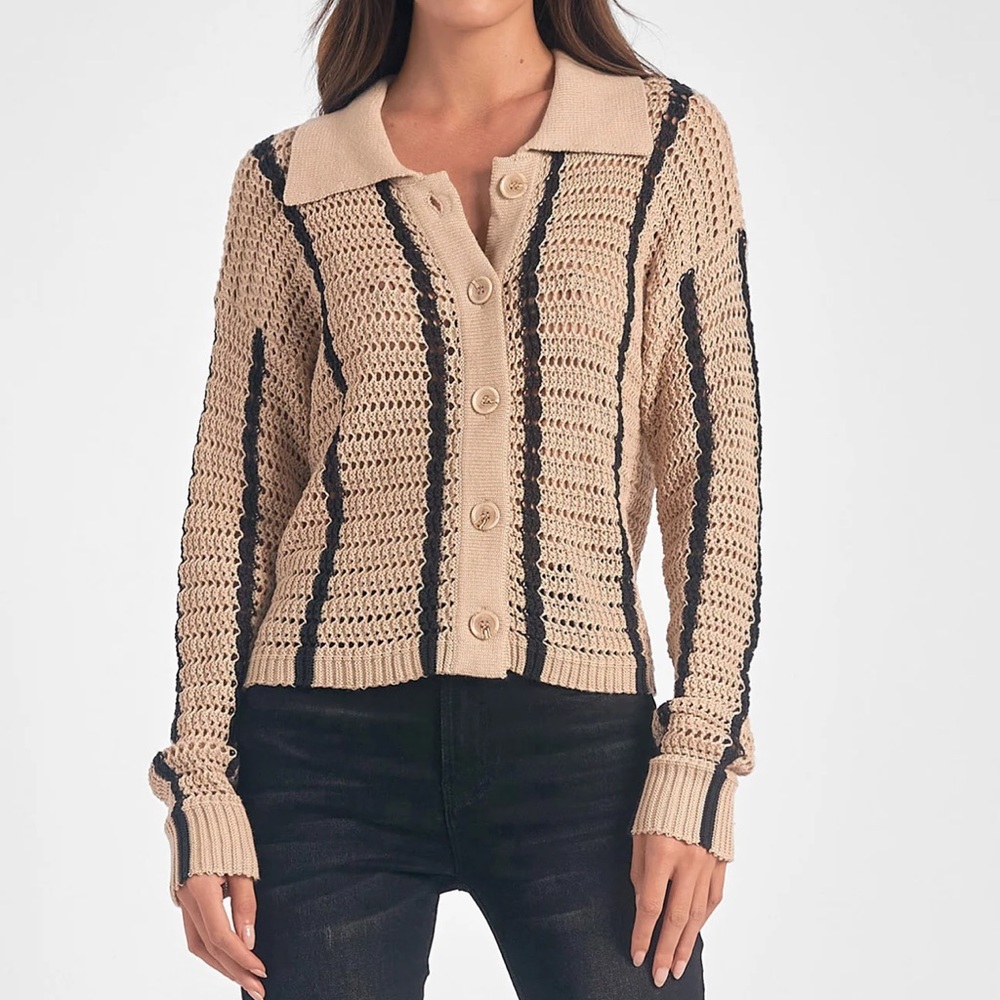 Elan crochet sweater top shirt buttom up cardigan